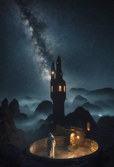 DonMM1y4XL woman, DonMN1gh7XL night,moonlit, female savar, nano-enhancement specialist,holy mage, oasis, chimney pot, f/16, shutter speed 1/60 sec, iso3200,exposure compensation "+3.0 ev" <lora:myLora\DonMN1gh7XL-000006:1.0>, <lora:DonMM1y4XL-v2rb:0.8>