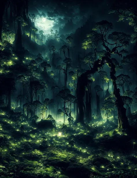 masterpiece, awesome quality, hyper detailed, DonMN1gh7 night, moonlit, geothermal plant    in temperate deciduous forest biome,  <lora:DonMN1gh7:0.8>