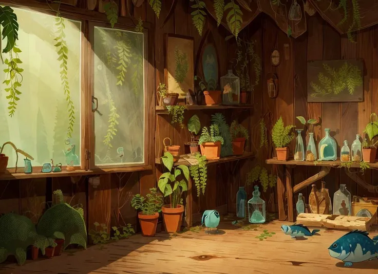 <lora:Song of the Sea_10:0.7>
masterpiece, best quality, Song of the Sea,
(Plant sheds:1.3), plants, piranhas, ferns, water pipes, indoor, glass,
Cartoon, texture, 2d illustration,