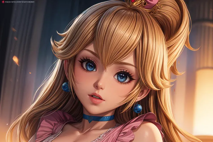 (best quality, perfect face, masterpiece, beautiful and aesthetic:1.2, colorful, sharp, dynamic angle, highest detailed face),erotic photo,milf,(thick eyelashes, perfecteyes eyes:1.2)(PrincessPeach:1.35),(Jumpsuit:1.2),high ponytail,blue eyes,choker,glossy lips,pink lips,(ultra detailed textures:1.15),(vibrant colors, colorful:1.15),(official art, extreme detailed, highest detailed),HDR+,<lyco:locon_perfecteyes_v1_from_v1_64_32:0.7>,<lora:add_detail:0.9>,<lora:PrincessPeachMovie:0.6>
