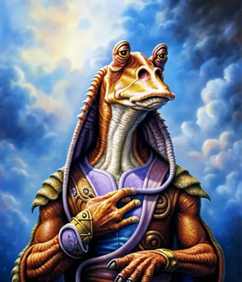 highly detailed oil painting, (gungan man)