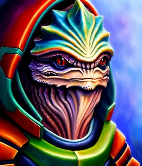 highly detailed oil painting, (krogan woman)