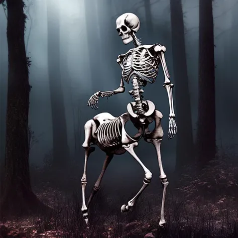 creepy photorealistic digital art of an undead centaur skeleton