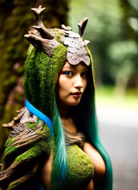 (treefolk), female treefolk, cute young woman, RAW photo, 8k uhd, dslr, soft lighting, high quality, film grain, Fujifilm XT3