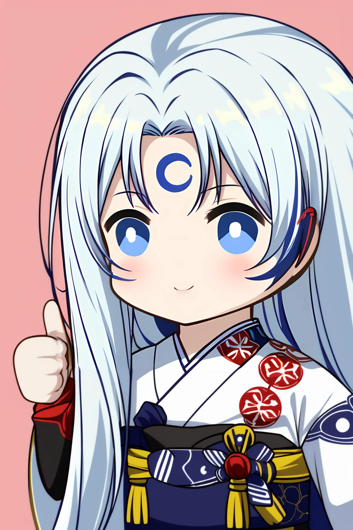 (masterpiece, best quality), intricate details,
1man, <lora:SesshoumaruIY:0.8> SesshoumaruIY, long hair, white hair, facial markings,
<lora:AprobMeme:0.8> IncrsAprobMeme, chibi, thumbs up