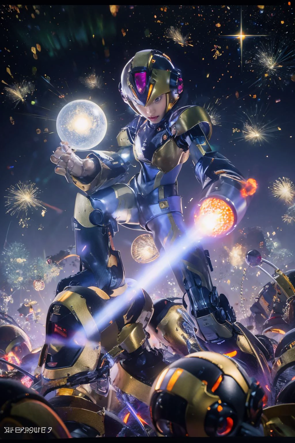 highres, 8k, absurdres, solo, 1girl, close up, upper body, detailed face, unleashing powerful laser, (aiming viewer:1.2), laser beams, (sunbeam:1.4), god rays, long hair, solo, medium breasts, kai (rockman x), (robot:1.2), android, robot joint, (helmet:1.3), simple background, energy waves, energy sword, energy ball,
<lora:JP_Girl-000011:0.15> , <lora:RM3X-Kai:0.75> ,