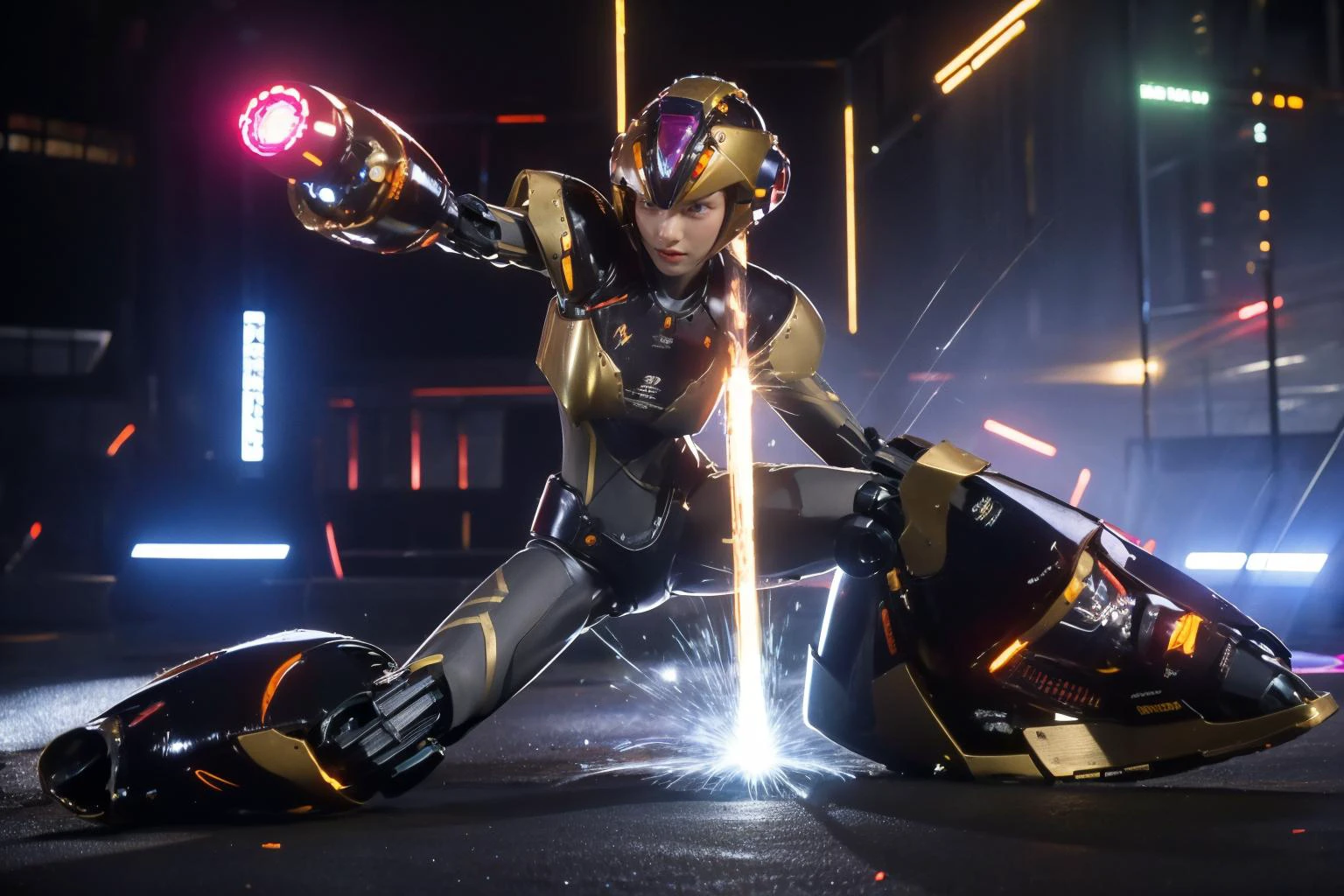 highres, 8k, absurdres, solo, 1girl, unleashing powerful laser beams from its arm cannon, (aiming viewer:1.2), laser beams, sunbeam, god rays, long hair, solo, medium breasts, kai (rockman x), (robot:1.2), android, robot joint, (helmet:1.3), outdoor, (cyber world:1.3), metal fences, robotic scene, <lora:Cyberworld_20230622141420-000018:0.8> Cyberworld,
<lora:JP_Girl-000011:0.15> , <lora:RM3X-Kai:0.75> ,