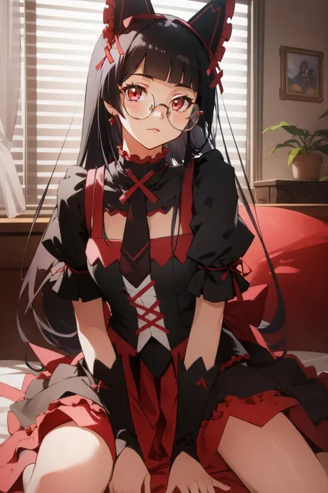 (masterpiece, best quality), intricate details,
1girl, <lora:rory_mercury-10:0.8> rory_mercury, red eyes, dress, frills, gothic,
indoors, <lora:Saya-looking over eyewear:0.8> looking over eyewear, <lora:circle-glasses_v1.1:0.8> circle-glasses