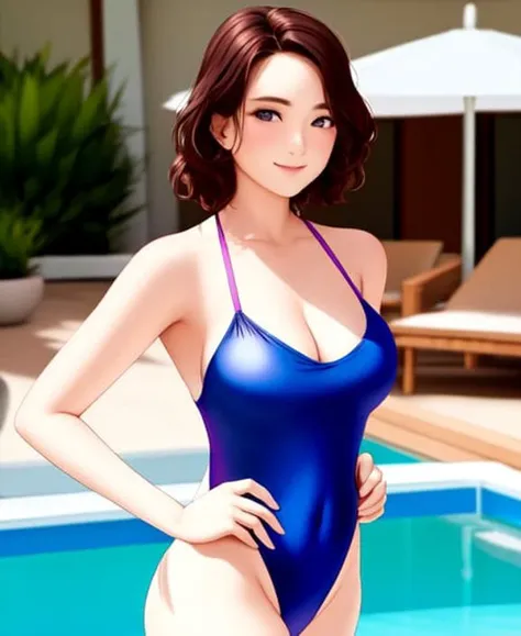 a woman in a fancy one-piece swimsuit posing for a photoshoot