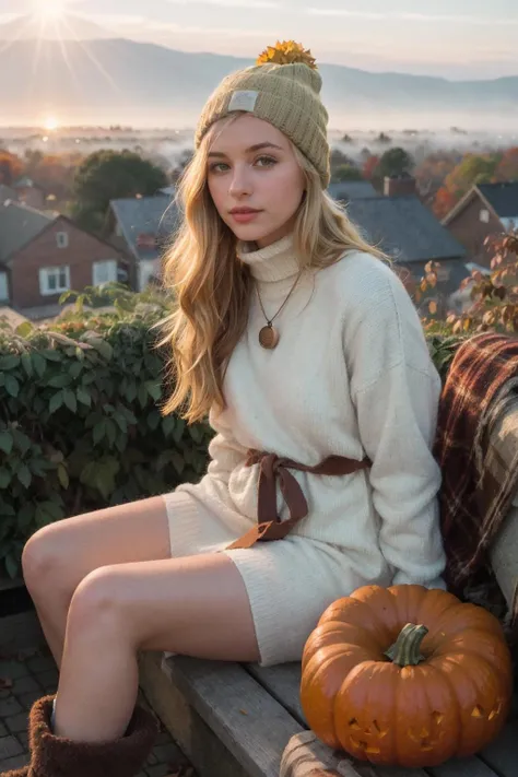 best quality, masterpiece, (photo realistic:1.4), detailed skin, intricate details, a 20 year old pretty Caucasian girl, (blonde:1.5), detailed background, bikini, (skin texture) (film grain:1.3), (warm hue, warm tone:1.2), cinematic light, ultra high res, best shadow, RAW, (hazy glow), (fading afternoon sun), (vintage lens), (bygone era), (romance), (mystique), (antique camera), (aged metal body), (soft click of the shutter), (golden-hour light), (long shadows), (weathered brick walls), (graffiti-adorned alleys), (ethereal quality), (muted pastel tones), (distant memory), (gentle haze), (dreamlike nostalgia), (light leak), (lens flare), (analog days), (unpredictable allure), (autumn magic), (sagebrush green), (cashmere turtleneck), (chocolate boots), (cranberry beanie), (flannel dress), (crackling fireplace), (cinnamon coat), (turmeric bangles), (caramel socks), (bronze pendant), (chestnut gloves), (rusty leaves), (chai latte), (toasted almond), (picturesque garden), (crisp air), (cozy nooks), (rooftop view), (crackling bonfire), (foggy mornings), (apple orchard), (woodland creatures), (sweater weather), (falling chestnuts), (cascading waterfall), (bountiful harvest), (autumn wreath), (piles of leaves), (autumnal feast), (falling raindrops), (pumpkin-carving), (cider donuts), (harvest moon)