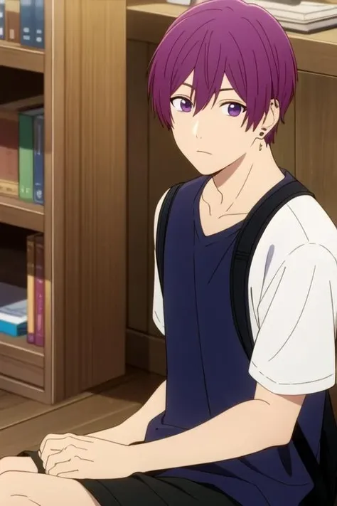 masterpiece, best quality, , 1boy, solo, male focus, looking at viewer, , , <lora:souma_shiki:0.70>, souma_shiki, purple hair, purple eyes