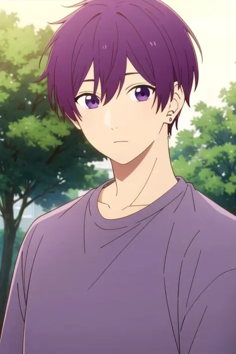 masterpiece, best quality, , 1boy, solo, male focus, looking at viewer, upper body, , <lora:souma_shiki:0.66>, souma_shiki, purple hair, purple eyes