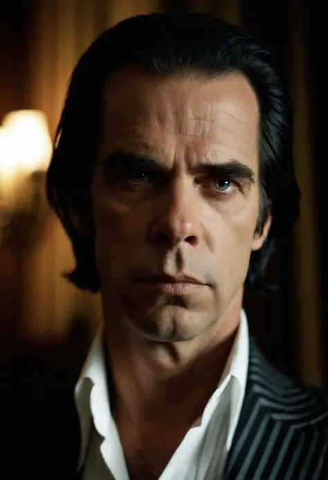 cinematic film still ohwxnc man, shallow depth of field, vignette, highly detailed, high budget Hollywood film, cinemascope, moody, epic, gorgeous  <lora:nickcave-ohwxnc:1>