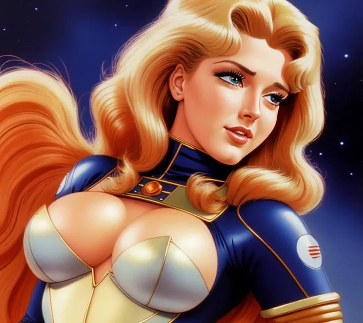 highest quality, masterpiece, (vintage adult animation), still frame from Heavy Metal 1981, of beautiful blonde haired space vixen, (detailed face), nsfw, (rotoscope), eastman color negative, Metrocolor, award-winning, (film grain:0.8)