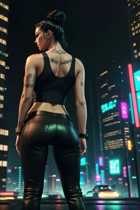 Jinx arcane, Mesh leggings, short in mesh t-shirt, without bra, back view