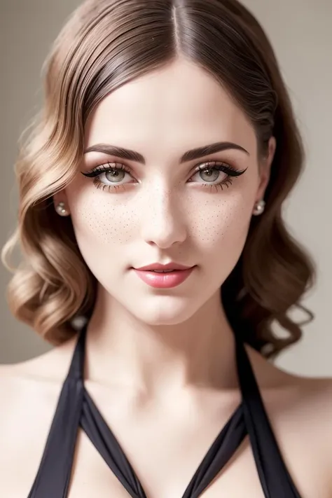 Step-by-step, masterpiece, vintage erotic photo, of jazz age woman, (wearing art deco striped see-through dress), ouvert, (detailed face), gorgeous eyes, [[makeup]], cute, (detailed skin), [freckles], textured, shallow depth of field, diffused soft lighting, photographed on a Sony a9 II, 100mm lens, F/2.8 aperture, sharp focus, 8k, absurdres, (highly detailed, intricate detail), (RAW), fashion photography award-winner, (full body:0.9)