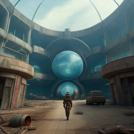 High Detail RAW color cinematic film still photography of a (post-apocalyptic:1.3) wasteland landscape with a city inside a dome which is a (Atompunk:1.3) Dystopian [sci-fi] 1950s American suburb, (highly detailed, fine details, intricate), photographed on a Sony a9 II, 70mm lens, F2.8, hard focus, smooth, Fallout, The Outer Worlds, cinematic film still from Blade Runner 2049, mad max fury road, biodome, jestsons, futurama, and Red Dwarf. retrofuturism, giant glass dome, futuristic building, high res, beeple, retro futuristic, Raygun Gothic, Googie