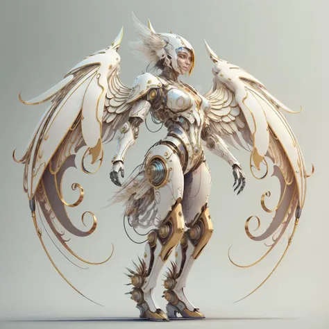<lora:style_mechanimal:0.7>, <lora:style_ivorygold:1>, beautiful cyborg woman, smile, mechanical angel wings, clean sleek sci-fi