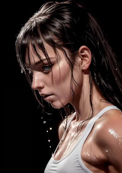 (1 girl), russian girl, perfect face, perfect eyes, looking away, random long hair,
wearing white sport bra, slim body, (sparkle and wet skin:1),
(long shot),boxing promotor pose, rim light, (dark tone low key film:1.1), straight-on,
dark background,
(photorealistic, realistic, masterpiece), (8k, extreamly High detailed, ultra high res, best quality),