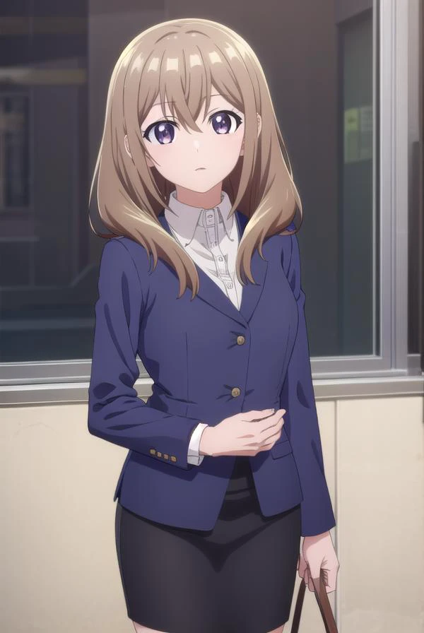 shiorikatase, <lora:shiorikatase-lora-nochekaiser:1>,
shiori katase, long hair, brown hair, hair between eyes, (purple eyes:1.1), light brown hair,
BREAK skirt, shirt, black skirt, formal, suit, pencil skirt, office lady, business suit,
BREAK looking at viewer, upper body, full body, (cowboy shot:1.5),
BREAK indoors, office,
BREAK <lyco:GoodHands-beta2:1>, (masterpiece:1.2), best quality, high resolution, unity 8k wallpaper, (illustration:0.8), (beautiful detailed eyes:1.6), extremely detailed face, perfect lighting, extremely detailed CG, (perfect hands, perfect anatomy),