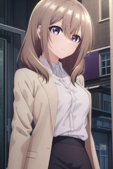shiorikatase, <lora:shiorikatase-lora-nochekaiser:1>,
shiori katase, long hair, brown hair, hair between eyes, (purple eyes:1.1), light brown hair,
BREAK skirt, shirt, black skirt, formal, suit, pencil skirt, office lady, business suit,
BREAK looking at viewer, (upper body:1.5), full body, (cowboy shot:1.5),
BREAK indoors, office,
BREAK <lyco:GoodHands-beta2:1>, (masterpiece:1.2), best quality, high resolution, unity 8k wallpaper, (illustration:0.8), (beautiful detailed eyes:1.6), extremely detailed face, perfect lighting, extremely detailed CG, (perfect hands, perfect anatomy),