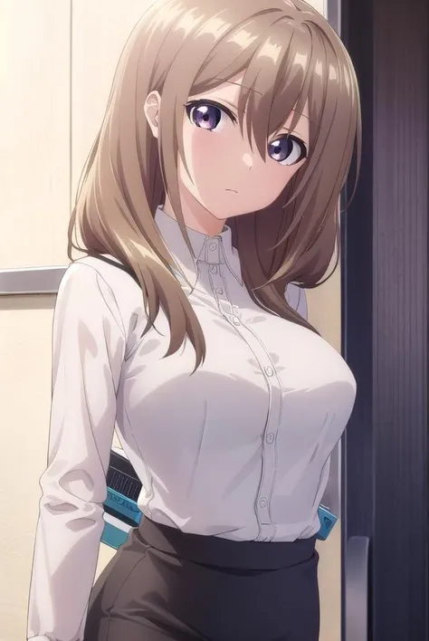 masterpiece, Highest quality, High resolution, 1girl hairclip tokiwadai 、Brown Hair、Big Breasts、Unbuttoned