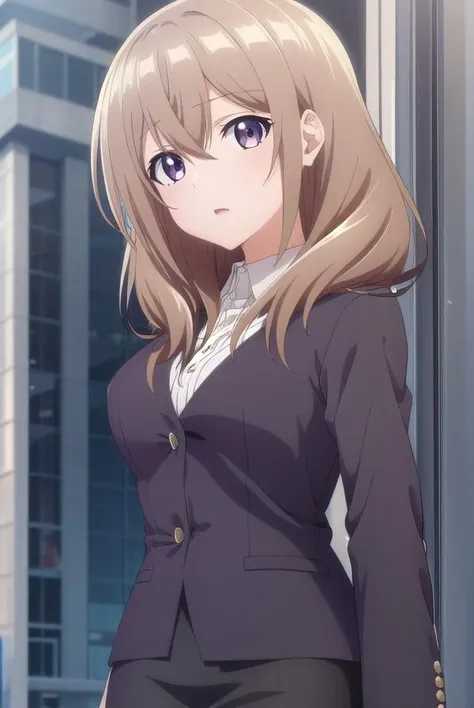 shiorikatase, <lora:shiorikatase-lora-nochekaiser:1>,
shiori katase, long hair, brown hair, hair between eyes, (purple eyes:1.1), light brown hair,
BREAK skirt, shirt, black skirt, formal, suit, pencil skirt, office lady, business suit,
BREAK looking at viewer, (upper body:1.5), full body, (cowboy shot:1.5),
BREAK indoors, office,
BREAK <lyco:GoodHands-beta2:1>, (masterpiece:1.2), best quality, high resolution, unity 8k wallpaper, (illustration:0.8), (beautiful detailed eyes:1.6), extremely detailed face, perfect lighting, extremely detailed CG, (perfect hands, perfect anatomy),