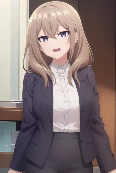 shiorikatase, <lora:shiorikatase-lora-nochekaiser:1>,
shiori katase, long hair, brown hair, hair between eyes, (purple eyes:1.1), light brown hair, <lora:smirkingmouth_v100:1>, <lora:smirkingeye_v100:1>, open mouth,
BREAK skirt, shirt, black skirt, formal, suit, pencil skirt, office lady, business suit,
BREAK looking at viewer, (upper body:1.5), full body, (cowboy shot:1.5),
BREAK indoors, office,
BREAK <lyco:GoodHands-beta2:1>, (masterpiece:1.2), best quality, high resolution, unity 8k wallpaper, (illustration:0.8), (beautiful detailed eyes:1.6), extremely detailed face, perfect lighting, extremely detailed CG, (perfect hands, perfect anatomy),