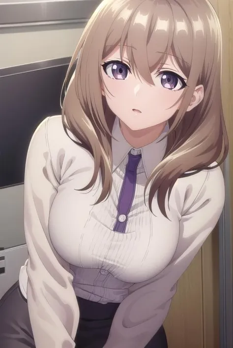 shiorikatase, <lora:shiorikatase-lora-nochekaiser:1>,
shiori katase, long hair, brown hair, hair between eyes, (purple eyes:1.1), light brown hair,
BREAK skirt, shirt, black skirt, formal, suit, pencil skirt, office lady, business suit,
BREAK looking at viewer, (upper body:1.5), full body, (cowboy shot:1.5),
BREAK indoors, office,
BREAK <lyco:GoodHands-beta2:1>, (masterpiece:1.2), best quality, high resolution, unity 8k wallpaper, (illustration:0.8), (beautiful detailed eyes:1.6), extremely detailed face, perfect lighting, extremely detailed CG, (perfect hands, perfect anatomy),
