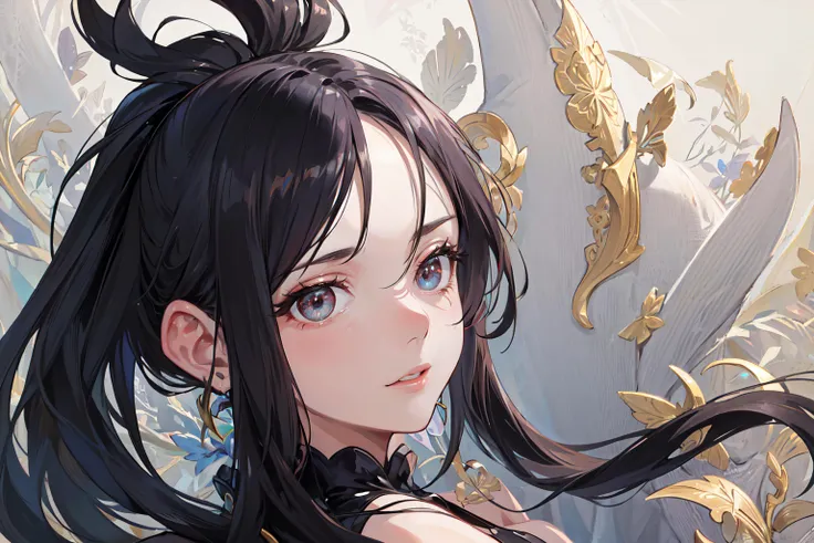 beautiful, (masterpiece), best quality, (extremely detailed face), extremely detailed eyes,  perfect lighting, OverallDetail, detailed, deep skin,textured skin,
,dendra pokemon, black hair,large breasts,ponytail, <lora:dendra_pokemon:0.8>,