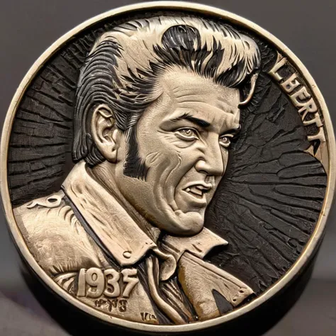a photo of Elvis coin carving <lora:Cnl-XL-V1:1> cnl, cnl lighting, cnl texture, high resolution, beautiful, highest quality, masterpiece, highly detailed