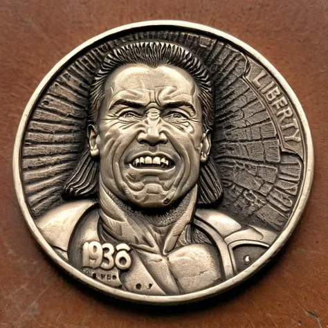a photo of arnold schwarzenegger coin carving <lora:Cnl-XL-V1:1> cnl, cnl lighting, cnl texture, high resolution, beautiful, highest quality, masterpiece, highly detailed