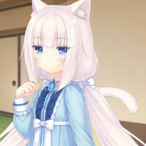 {{masterpiece}}, {{best quality}},very long hair, white hair,blue eyes,<lora:xiangzilan-Version.3:1.5> , cat_ears, animal_ears, animal ear fluff , hair ear,