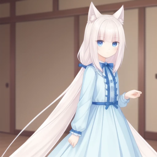 {{masterpiece}}, {{best quality}},very long hair, white hair,blue eyes,<lora:xiangzilan-Version.3:1> , cat_ears, animal_ears, animal ear fluff , hair ear,