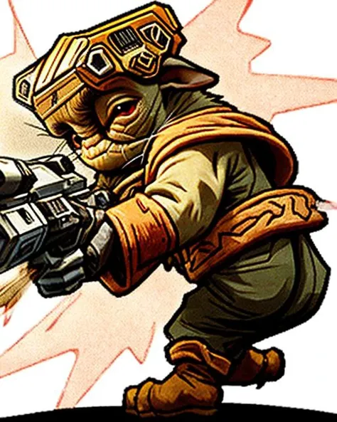 masterpiece, highest quality, high quality,
a cartoon drawing of babufrik firing a laser pistol