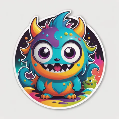 A cute monster, colorful, clutter, mysterious, scary, perfect environment, die-cut sticker, logo, vector graphic, t-shirt design, no background, circle outline