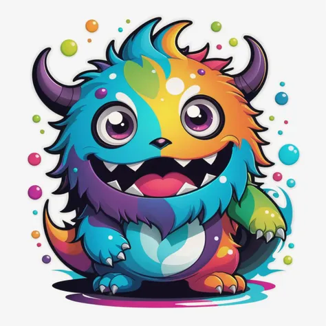 A cute random monster, colorful, clutter, mysterious, scary, perfect environment, die-cut sticker, logo, vector graphic, t-shirt design, no background, circle outline