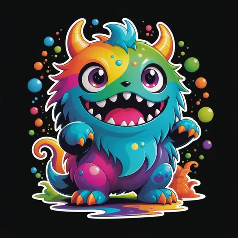 A cute random monster, colorful, clutter, mysterious, scary, perfect environment, die-cut sticker, logo, vector graphic, t-shirt design, no background, circle outline