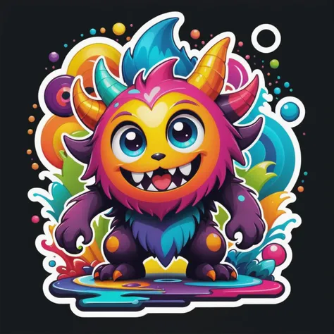 A cute random monster, colorful, clutter, mysterious, scary, perfect environment, die-cut sticker, logo, vector graphic, t-shirt design, no background, circle outline