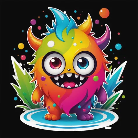 A cute random monster, colorful, clutter, mysterious, scary, perfect environment, die-cut sticker, logo, vector graphic, t-shirt design, no background, circle outline