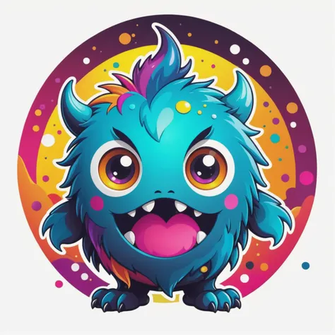A cute random monster, colorful, clutter, mysterious, scary, perfect environment, die-cut sticker, logo, vector graphic, t-shirt design, no background, circle outline