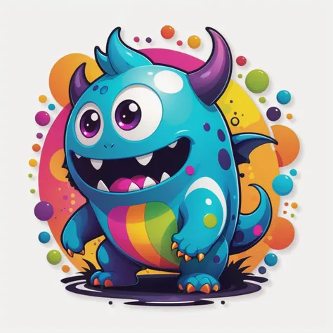 A cute random monster, colorful, clutter, mysterious, scary, perfect environment, die-cut sticker, logo, vector graphic, t-shirt design, no background, circle outline