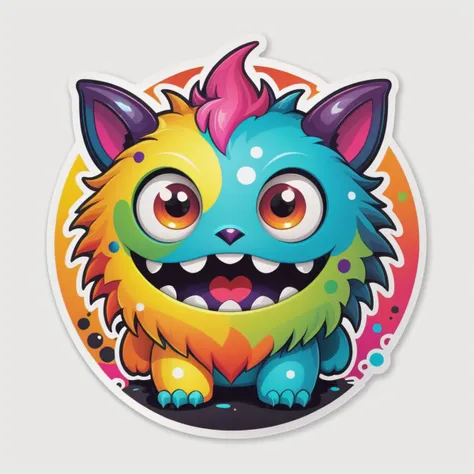 A cute monster, colorful, clutter, mysterious, scary, perfect environment, die-cut sticker, logo, vector graphic, t-shirt design, no background, circle outline