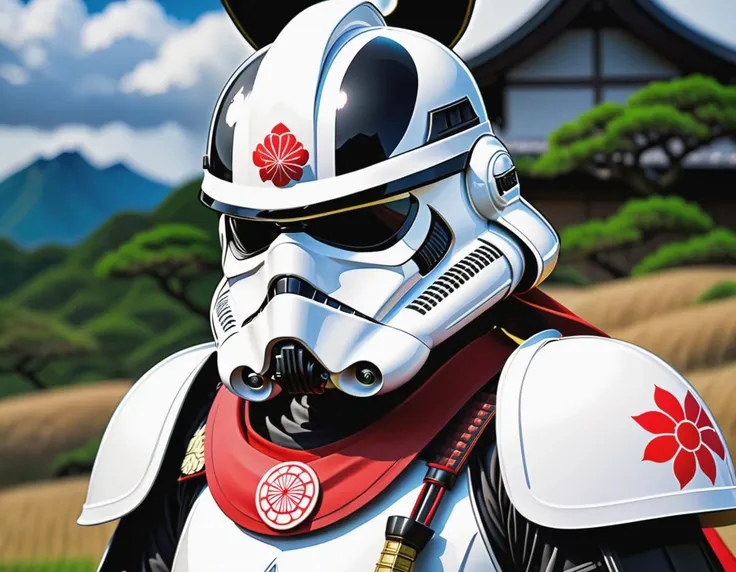 a Japanese samurai stormtrooper, anime style, t-shirt design