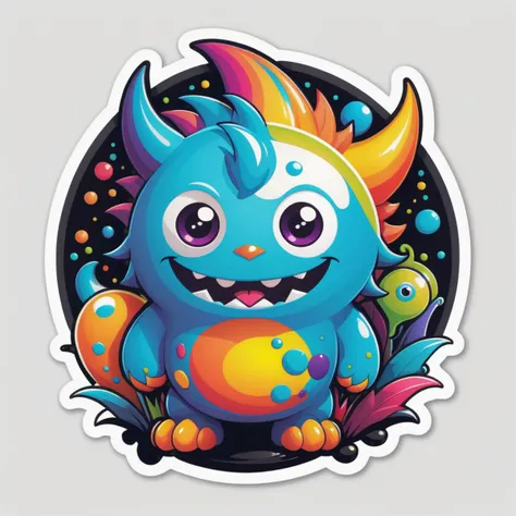 A cute random monster, colorful, clutter, mysterious, scary, perfect environment, die-cut sticker, logo, vector graphic, t-shirt design, no background, circle outline