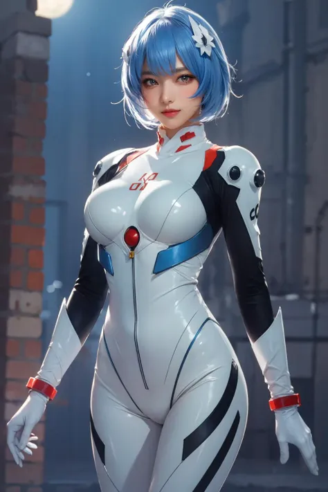 realistic, photorealistic, best quality, masterpiece, ultra high res, finely detailed, quality, realistic lighting, detailed skin, intricate details, raw photo, absurdres, highres, ultra detailed, BREAK, 1girl, solo, looking at viewer, 18 years old, hand of Guido Daniele, (ayanami_rei, blue short hair, white hair ornament, white bodysuit, gloves, red eyes, solo focus, night, dynamic pose, standing, outdoors, atmospheric, panorama, giant moon on the sky, cyberpunk, cyber city, neon trim, cityscape, scifi, stars, galaxy, blurry background, blurry foreground, cowboy shot, dynamic angle, from below, blurry, smile, blush), (beautifu and aesthetic face, detailed face, clean facial features, an extremely delicate and beautiful, beautiful detailed eyes, stars in the eyes, Pink lips, Glowing Eyes, perfect face, detailed pupils, Makeup:1.1), (nice hands, sexy, slim, large breasts, skinny, narrow waist, human anatomy:1.1), (detailed light, beautiful detailed glow, detailed background:1.1), (reflection, refraction, Rembrandt lighting, diffuse lighting, radiosity, photon mapping, subsurface scattering, dynamic lighting, Multi-exposure HDR capture, Screen Space Global Illumination, Ray Tracing, Lumen Reflections, Tone Mapping, volumetric lighting, Circular polarizer, broad lighting, dramatic lighting:1.1), BREAK, explosive light and shadow, sharp focus, film grain, rim lighting, two tone lighting, rim light, Overdetailed art, official art, beautiful and aesthetic, beautiful, elegant, vivid colours, warm tone, soft light, delicate, Ultrarealistic, Detailed illustration, extremely detailed CG Unity 8k wallpaper, PBR Texturing, huge filesize, 8k uhd, octane render, unreal engine 5, BREAK, <lora:GoodHands-beta2:1>, <lora:ayanami_rei:0.85>