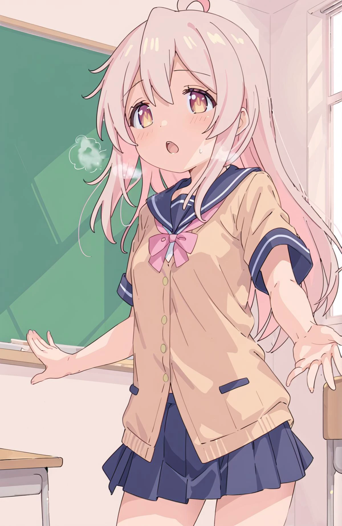 1girl, classroom, heavy breathing, open mouth, reaching, school uniform,
<lora:Oyama Mahiro XL V1:0.6> ,Oyama Mahiro,