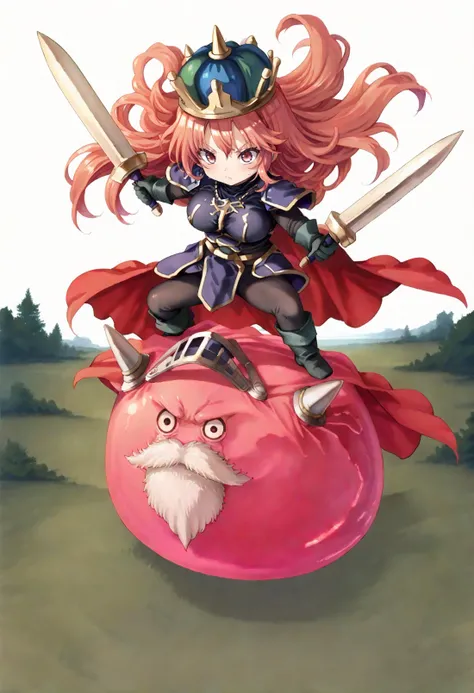 score_9,score_8_up,score_7_up,best quality,masterpiece,super detailed,extreme detailed,full_body,zPDXL BREAK nature,field BREAK 1 girl,princess,huge breasts,curvy,glamor,cape,jewelry,earing,riding,holding sword,dual wielding,armored dress,long hair,
<lora:Pony_DetailV2.0:1> BREAK shogum,slime (dragon quest),<lora:shogum:1 >,