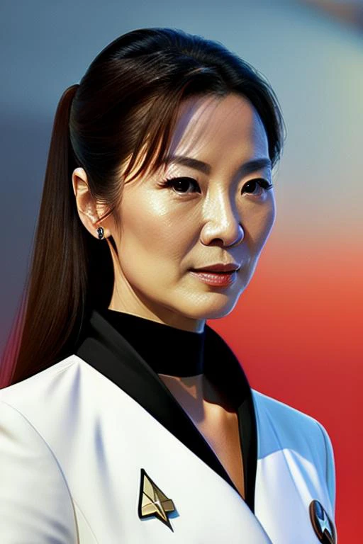photo of (m1chelley3oh:1), a woman as a movie star, modelshoot style, (extremely detailed CG unity 8k wallpaper), large breasts, photo of the most beautiful artwork in the world, professional majestic oil painting by Ed Blinkey, Atey Ghailan, Studio Ghibli, by Jeremy Mann, Greg Manchess, Antonio Moro, trending on ArtStation, trending on CGSociety, Intricate, High Detail, Sharp focus, dramatic, photorealistic painting art by midjourney and greg rutkowski, (wearing a strtrk uniform:1.1), (white trenchcoat), ((oscars ceremony)), ((standing on the red carpet)), ((paparazzi in the background)), (looking at viewer), (detailed pupils:1.3), (modern outfit:1.2), (closeup), (serious) <lora:starTrekUniforms_v1:1>