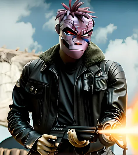 (( red eye metal showing around ((torn)) skin cyborg parts)) , 4k , 8k, octane, renderman, nuke